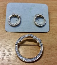 Brand New Diamante Loop Brooch And Earrings By Cabouchon