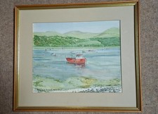 Watercolour painting of Lobster Boat on the Lagoon Llandanwg near Harlech