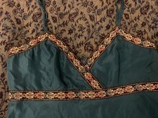 Warehouse Women’s Jade Green Silk Cami vest - UK 8-10? Boho - Gold embellished 