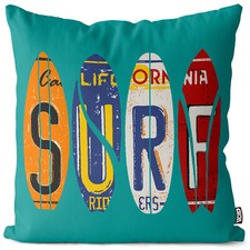 Retro Surfboard Sign Surfer Cushion Cover License Cars California Surf Surfbr