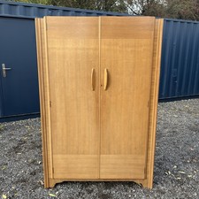 Mid Century Light Teak Avalon Yatton Double Wardrobe - Lock & Key, Rails & Shelf