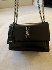 Saint Laurent Sunset Silver Hardware Shoulder Bag Medium Black Leather