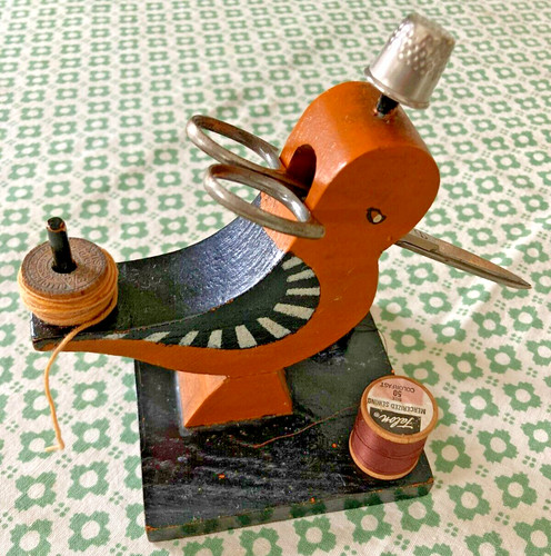Vintage folk art wooden sewing - folk,