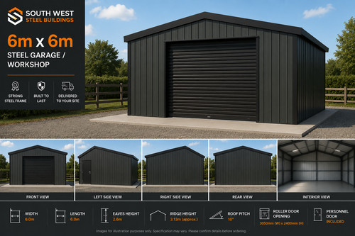 Steel garage workshop - 6m,