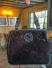 Vintage-Style Nine West Handbag – Crushed Velvet Floral - Two Tone