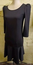 Barbara Hulanicki black jersey dress, UK 12, long sleeve, tiered hem, immaculate