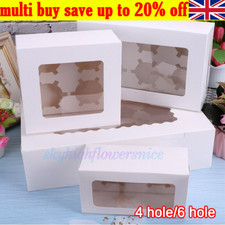 25/50/100X Cupcake Boxes Windowed Cupcake Boxes w/ Inner Trays Cup Cakes 4/6Hole