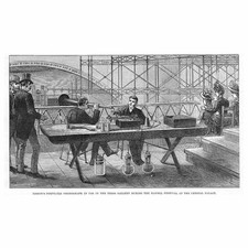 CRYSTAL PALACE Edison's Phonograph in use at the Handel Festival -Old Print 1888