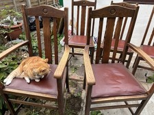 Antique Oak Dining Chairs Set Of 5