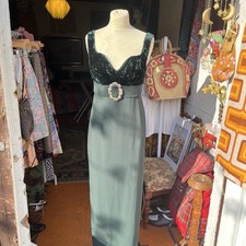 Rare Antony Price Green Velvet Maxi Dress Size 10 Medieval Revival Style 90s 80s
