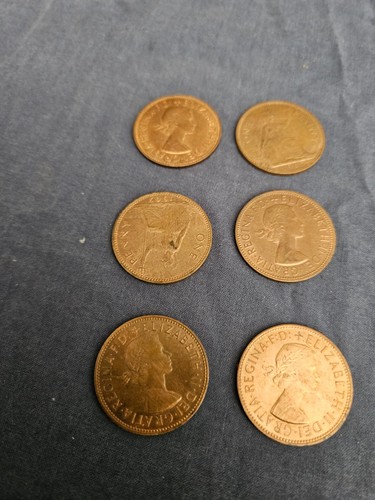 British old penny coins - 2d,