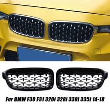FOR BMW 3 SERIES F30 320i 2013-18 FRONT BUMPER KIDNEY GRILLE GLOSS BLACK DIAMOND