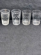 Greek Key Etched Tumblers  x 4 Hand Blown Edwardian  Vintage All VGC