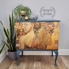 Art Nouveau Cocktail Cabinet Gin Bar Klimt-esq Painted & Upcycled in Teal & Gold
