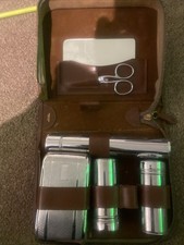 Mens Vintage Travel Grooming Set In Leather Case Incomplete