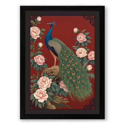 Peacock bloom floral framed - in,