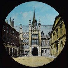 Photo LONDON THE GUILDHALL Magic Lantern Slide C1888 OLD VICTORIAN HAND TINTED