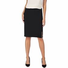 Womens new elastic waist knee length Black plus size skirt with front side slit