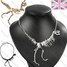 WALKING DINOSAUR SKELETON t rex NECKLACE metal skull bones GOLD/SILVER PLT goth 
