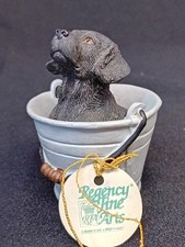 Regency Fine Arts 'Black Labrador Puppy In Bucket' Figurine. 3" Tall. G.C.