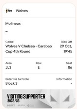 Carabao Cup Match Ticket Wolves v Chelsea 2025/2026