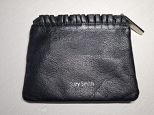 Suzy Smith Black Genuine Leather Zip Pouch Coin Bag Wallet Card Holder bag purse
