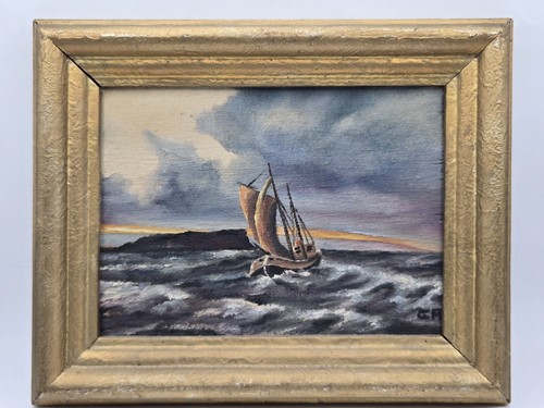 Vintage framed seascape oil - vintage,