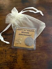 Happy 50th GOLDEN Wedding Anniversary Lucky English Old Sixpence Coin Keepsake