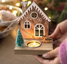 Wooden Christmas Tealight Holder Gingerbread House Candle Holder Xmas Decor UK