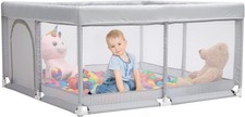 BEJOY Baby Playpen with Foam Protection & Mesh Door, Anti-Slip Safety Yard 150cm