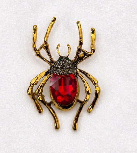 Spider brooch red - spider, rhinestone
