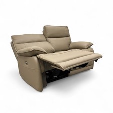 ‘Lugo’ 2 Seater Sofa Latte Leather Electric Power Recliner + USB Port BRAND NEW