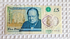 AA09 - 076912 £5 FIVE POUND Polymer Note - Low Serial Number Circulated Genuine