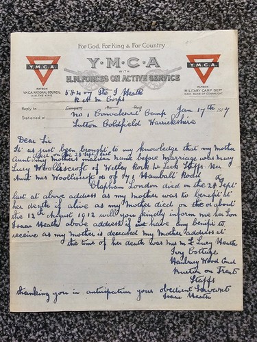 Ww1 ymca letter - ww1, letter,