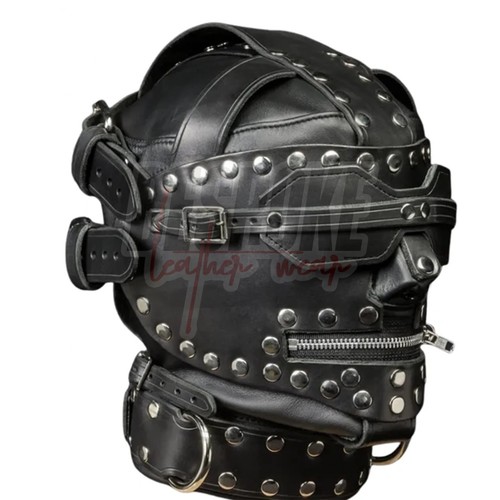 Studded leather hood removable - leather,