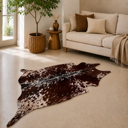 Genuine brown white cowhide - brown,