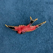 Vintage Stratton Sweetheart Swallow Bird Enamel Pin Badge Brooch, W. 50mm