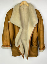 Real SHEEPSKIN SHEARLING COAT UK Size 12 (US 8) Women`s Brown Vintage
