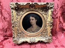 ANTIQUE OIL ON PANEL, PORTRAIT OF A LADY IN ORNATE FRAME