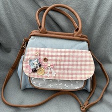 Casa Di Borse Hand/Shoulder Bag, Denim, Fabric, Wide Opening, Embellished