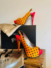 Gina London Rare Iconic Presley Satin Polka Dot Orange Fuschia Shoes Boxed 3 36