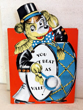 Vintage 1930's UNUSED Bear Drum Beat Mechanical Valentine's Greeting Card EB9716