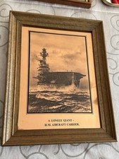 Vintage Copper Etched Picture of an Aircraft Carrier