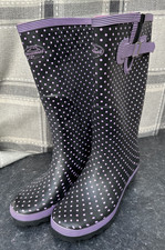 StormWells Ladies Wide Fit Wellington Boots – UK Size 4 – Black with Pink Polka