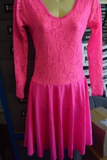 Hot pink lace detail long sleeve ballroom practice dance dress BALL7 -Size UK 10