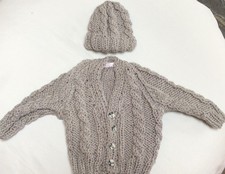 Baby Boys hand knitted cable cardigans 18 inch.chest 3-6months warns grey bennie