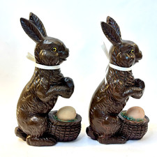 Vintage Chocolate-like Easter Bunnies w/ Egg Polystone Set of Two Rabbit Spring