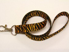 TIGER skin printed neck strap lanyard for ID, keys etc. Hand made in UK.