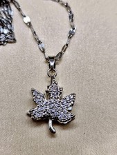 Silver Stainless Steel Maple Leaf Necklace Women Sparkly Pendant Gift Jewelry