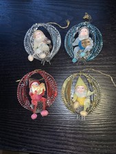 rare vintage/antique mirostar gnome band christmas decorations x4
